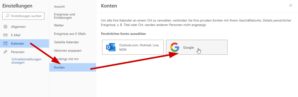 Google Kalender in M365 anzeigen 1 addgoogleaccount
